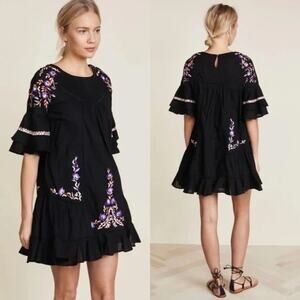 Free People Pavlo Floral Embroidered Mini Dress in Black Size Small Gently Used